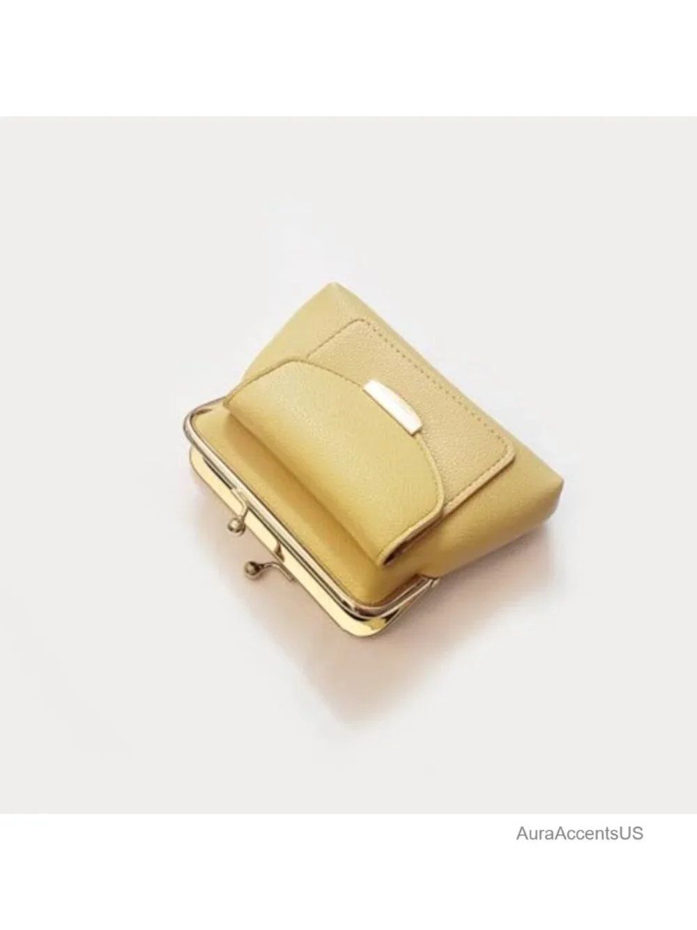 Vintage Kiss Lock Coin Purse Faux Leather Card Slots Women
